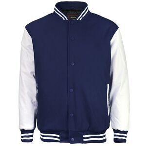 Maximos Men's LMJ Snap Button Front Classic Varsity Jacket Navy White